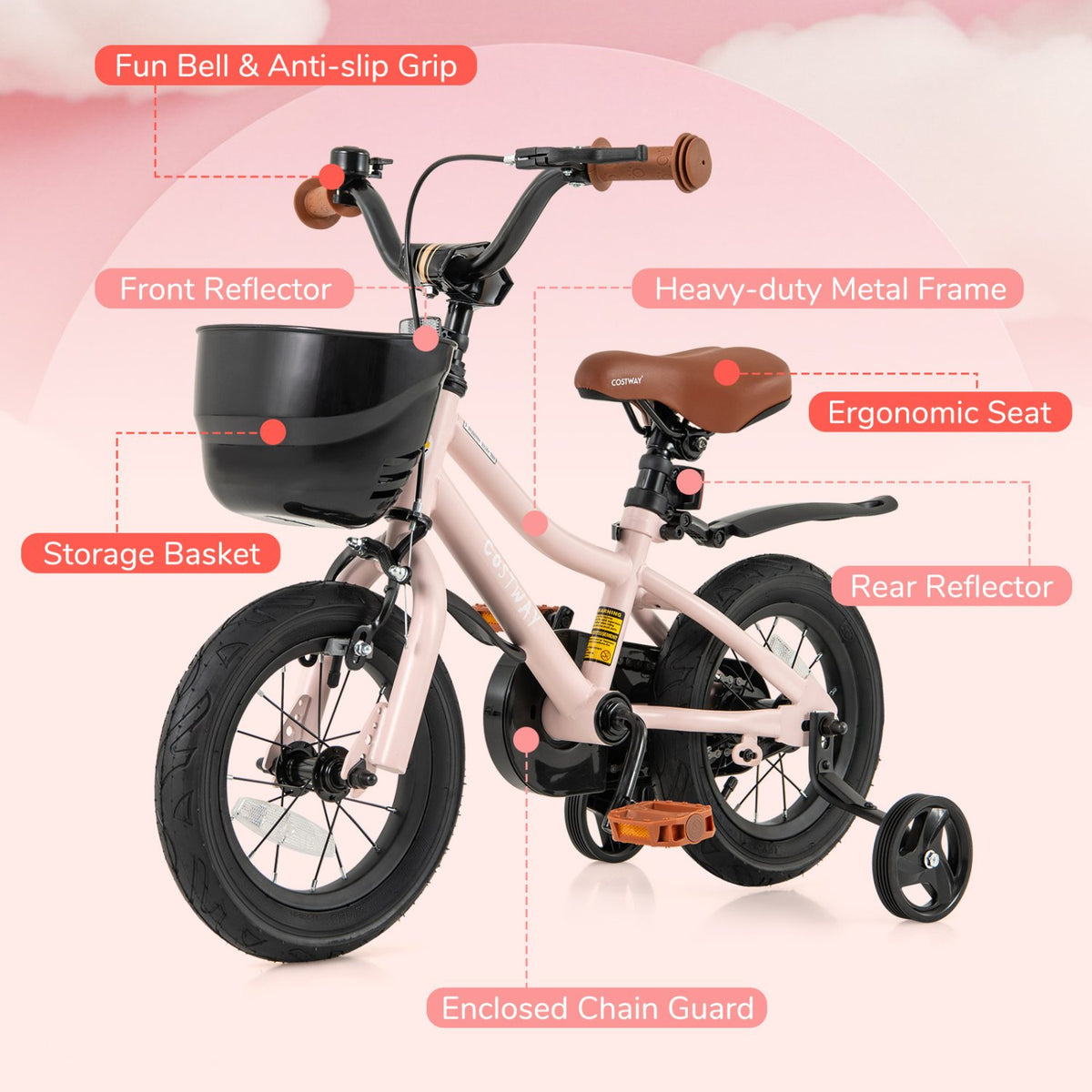 12 Inches Kids Bike with Basket and Adjustable Handlebar for 3-4 Years Old view 9