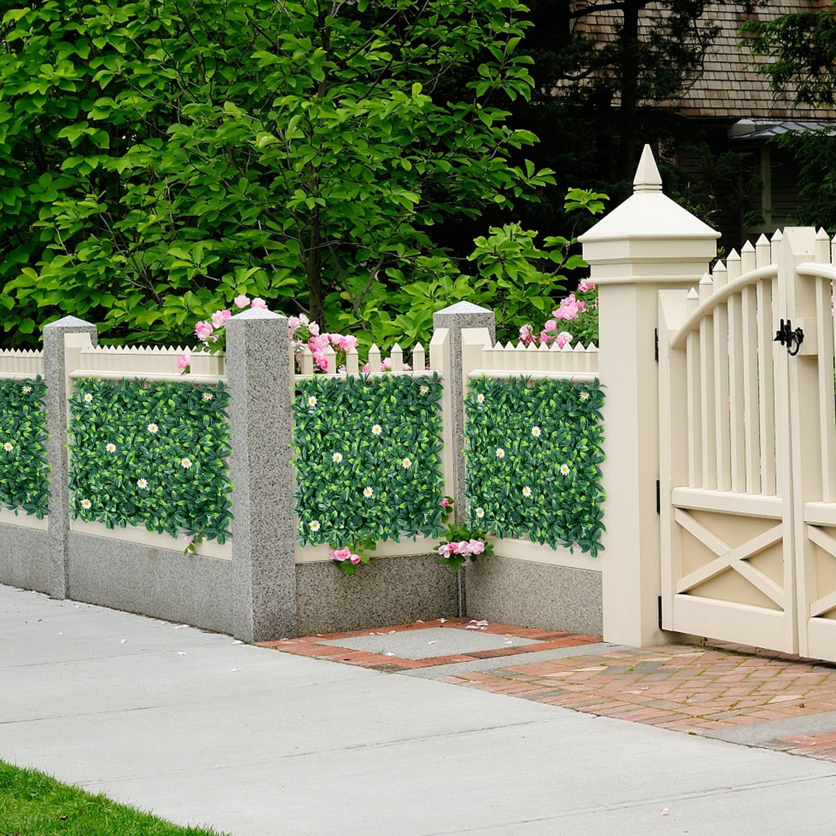 12 Pieces 20 x 20 Inch Artificial Daisy Hedge Plant Privacy Fence Hedge Panels view 2