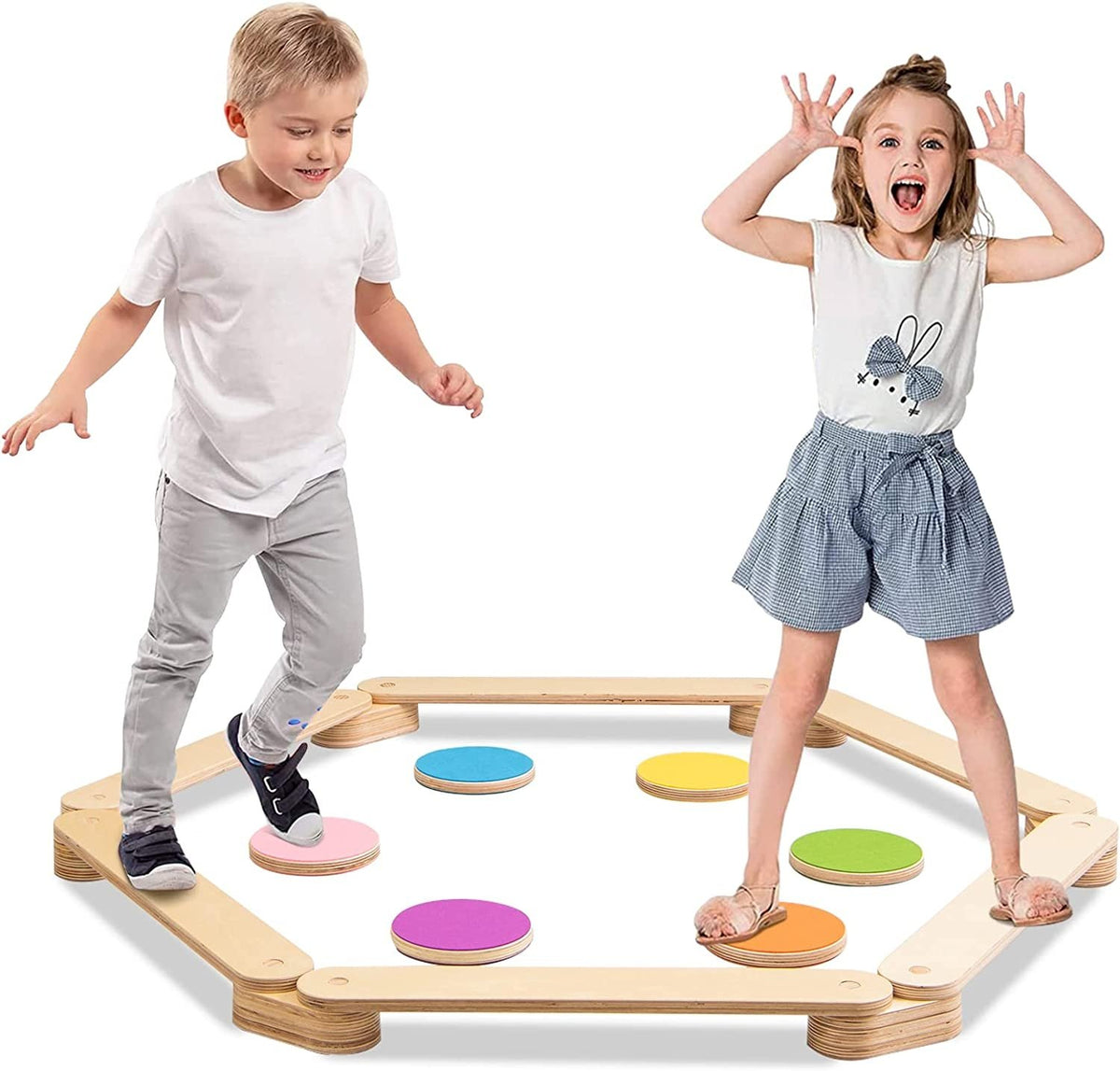 12-Piece Kids Wooden Balance Beam with Colorful Steeping Stones view 4