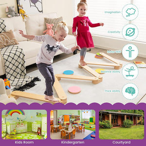 12-Piece Kids Wooden Balance Beam with Colorful Steeping Stones view 6