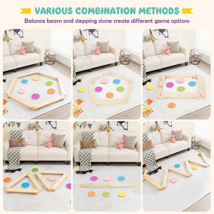 12-Piece Kids Wooden Balance Beam with Colorful Steeping Stones view 7