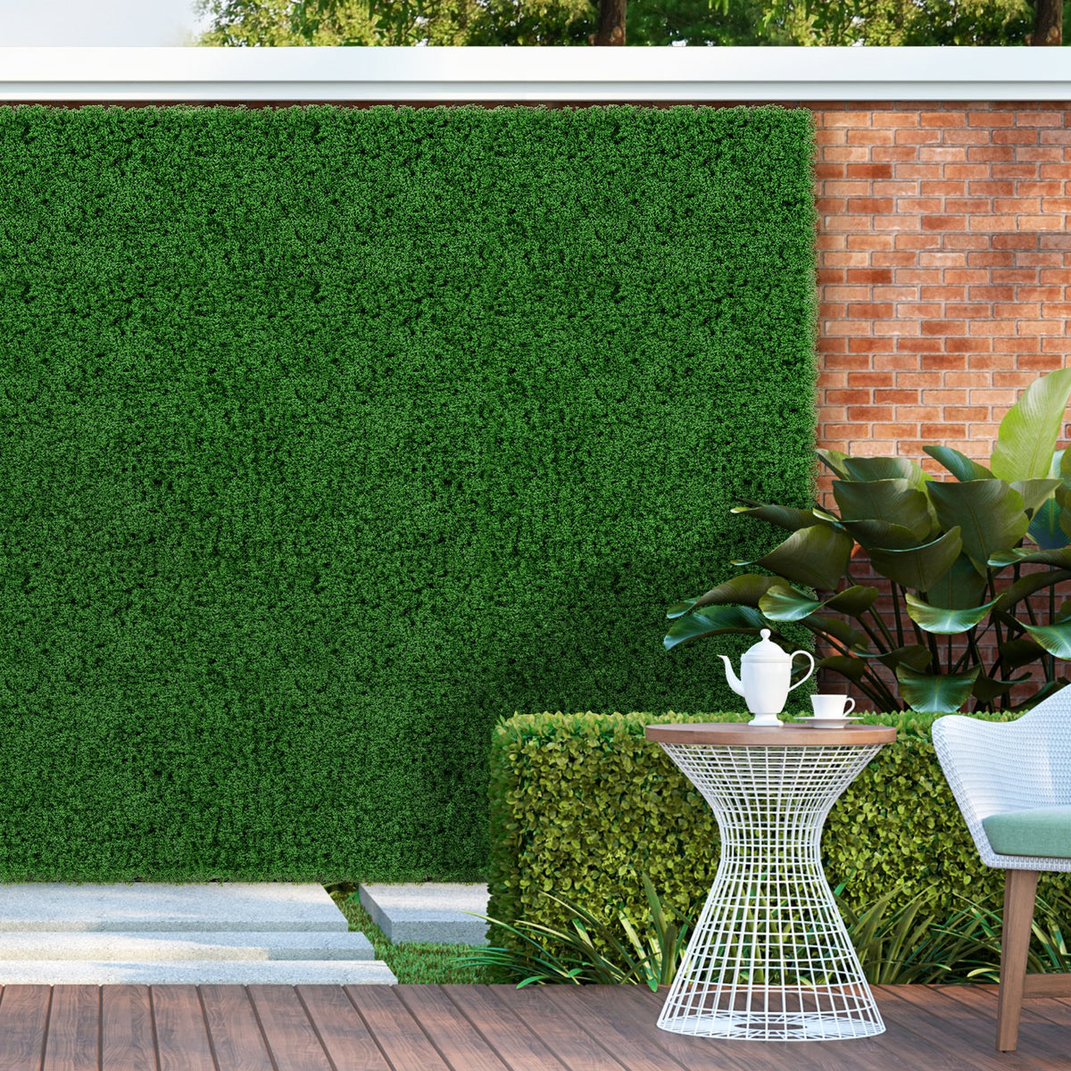 12 Pieces 20 x 20 inches Artificial Grass Wall Panels for Garden Yard Balcony-Green view 2