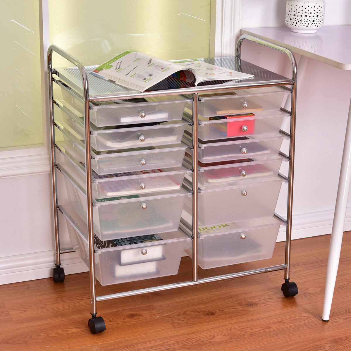 12 Storage Drawer Organizer Bins Rolling Cart view 2