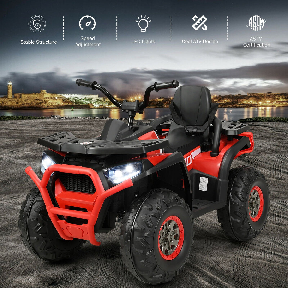 12 V Kids Electric 4-Wheeler ATV Quad with MP3 and LED Lights-Red view 3