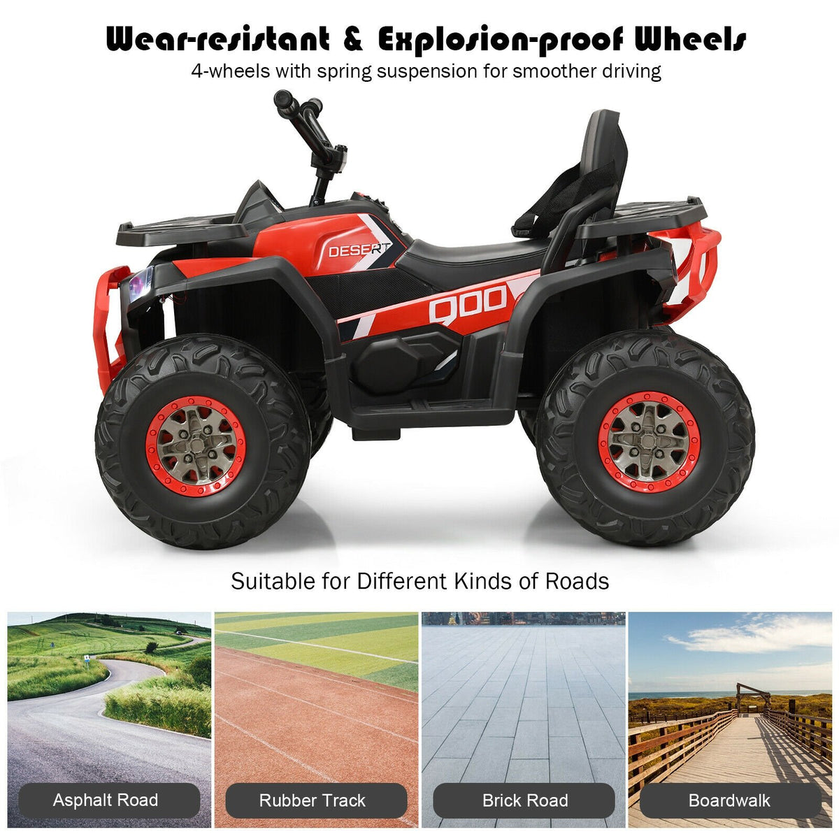 12 V Kids Electric 4-Wheeler ATV Quad with MP3 and LED Lights-Red view 5