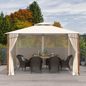12 x 10 Feet Outdoor Patio Gazebo with Netting and 2-Tier Canopy Roof-Beige view 3