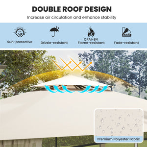 12 x 10 Feet Outdoor Patio Gazebo with Netting and 2-Tier Canopy Roof-Beige view 7