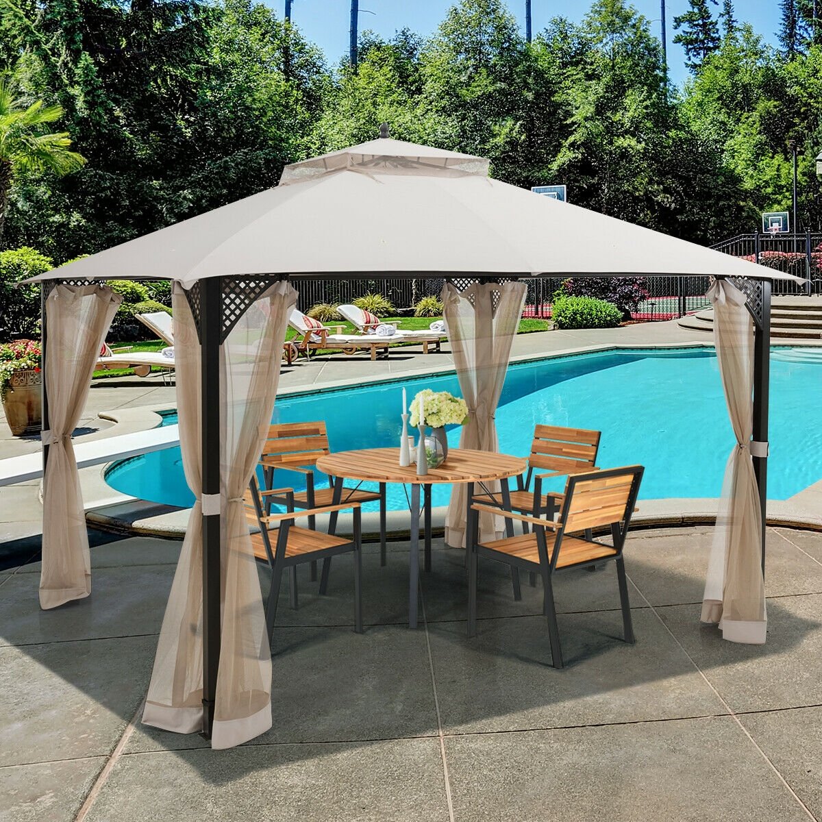 12’ x 10’Outdoor Double Top Patio Gazebo-Beige view 2