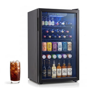 Compact Beverage Refrigerator with Glass Door and 4 Adjustable Shelves