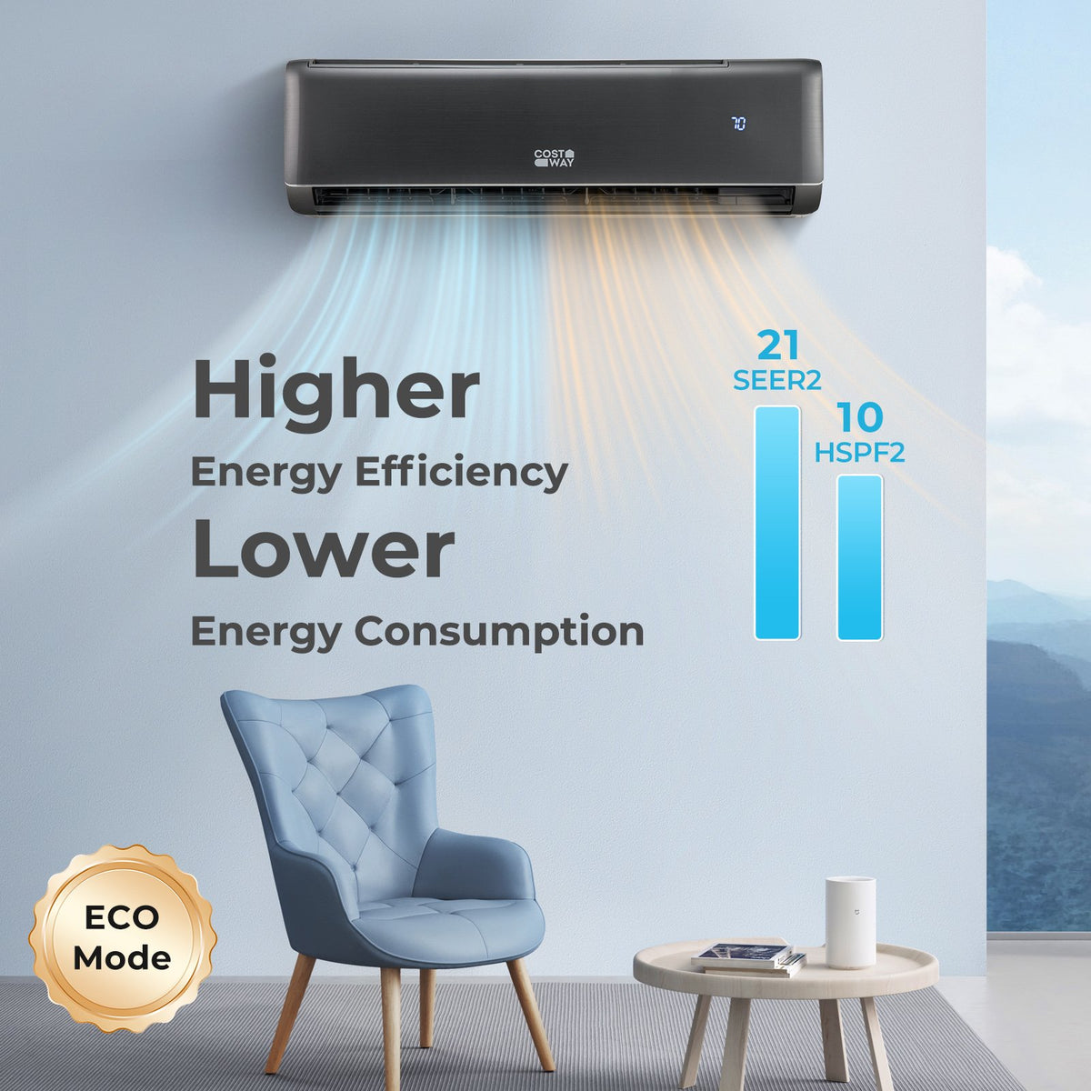 GreyVolt Series Energy Star Certified 12000 BTU 21 SEER2 208-230V Mini Split Air Conditioner and Heater Gray view 6