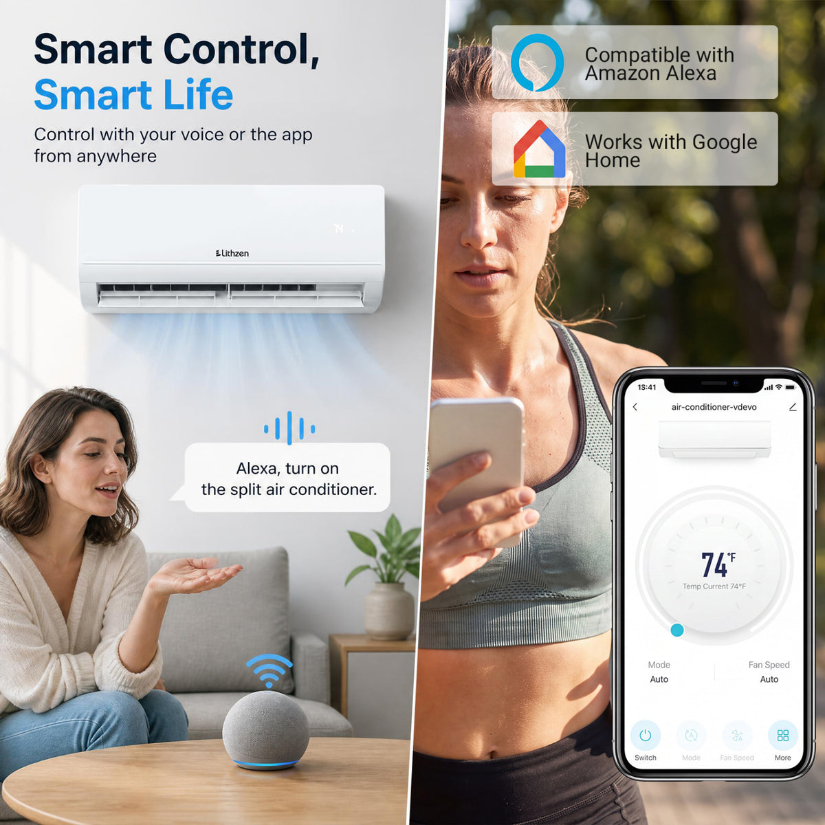 Lithzen 12000 BTU 115V 17 SEER2 Mini Split Air Conditioner and Heater WiFi Enabled view 8