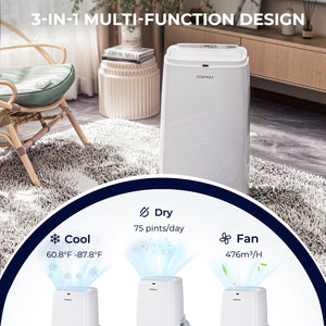 12000BTU 3-in-1 Portable Air Conditioner with Remote-White view 3