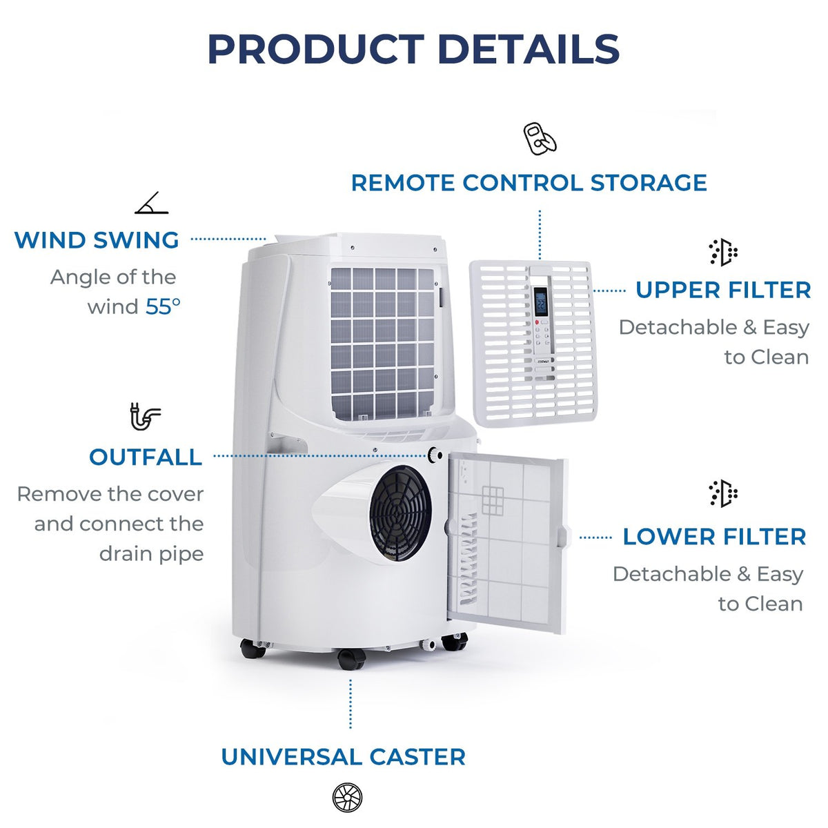 12000BTU 3-in-1 Portable Air Conditioner with Remote-White view 9