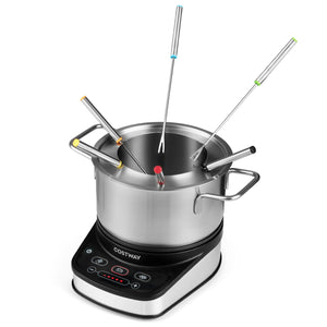 1200W Electric Fondue Pot Set with 3 L Removable Pot 6 Color-Coded Fork