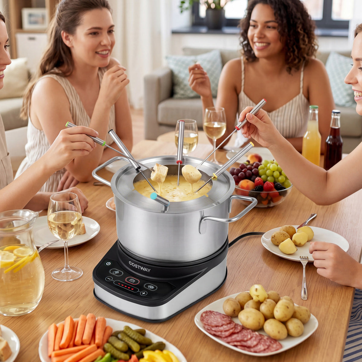 1200W Electric Fondue Pot Set with 3 L Removable Pot 6 Color-Coded Fork view 2