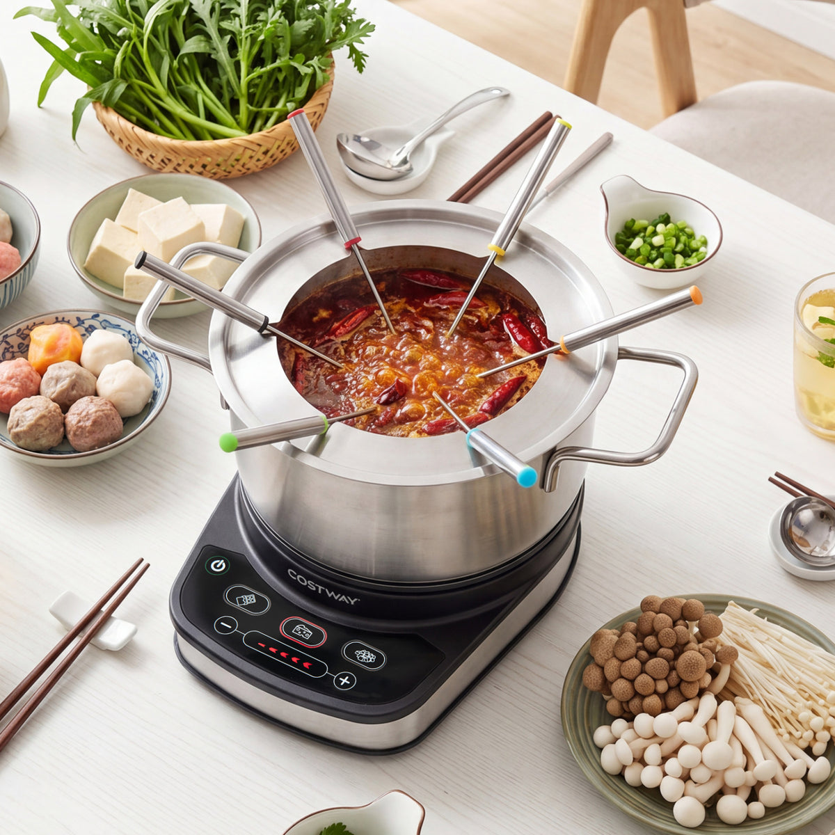 1200W Electric Fondue Pot Set with 3 L Removable Pot 6 Color-Coded Fork view 3