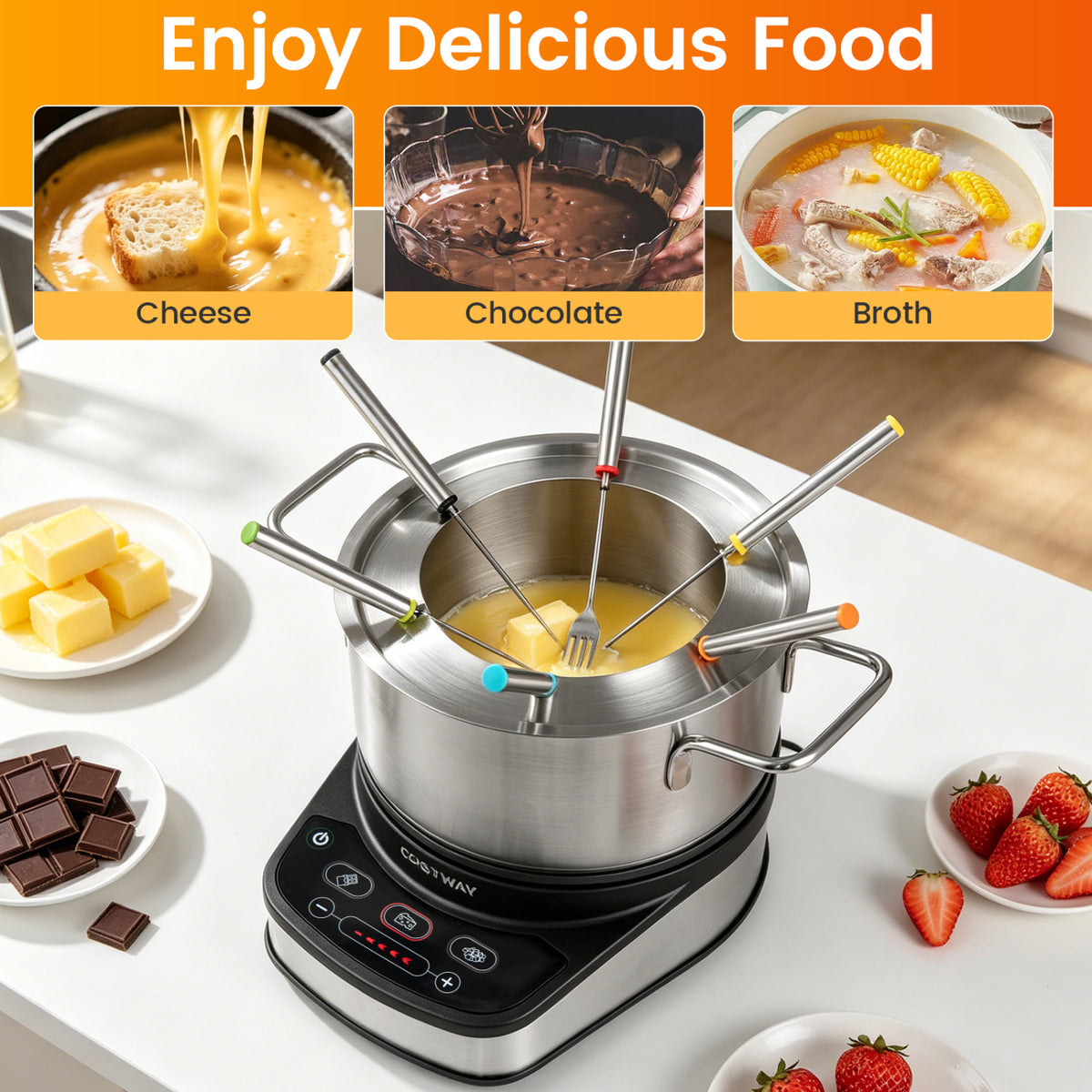 1200W Electric Fondue Pot Set with 3 L Removable Pot 6 Color-Coded Fork view 6