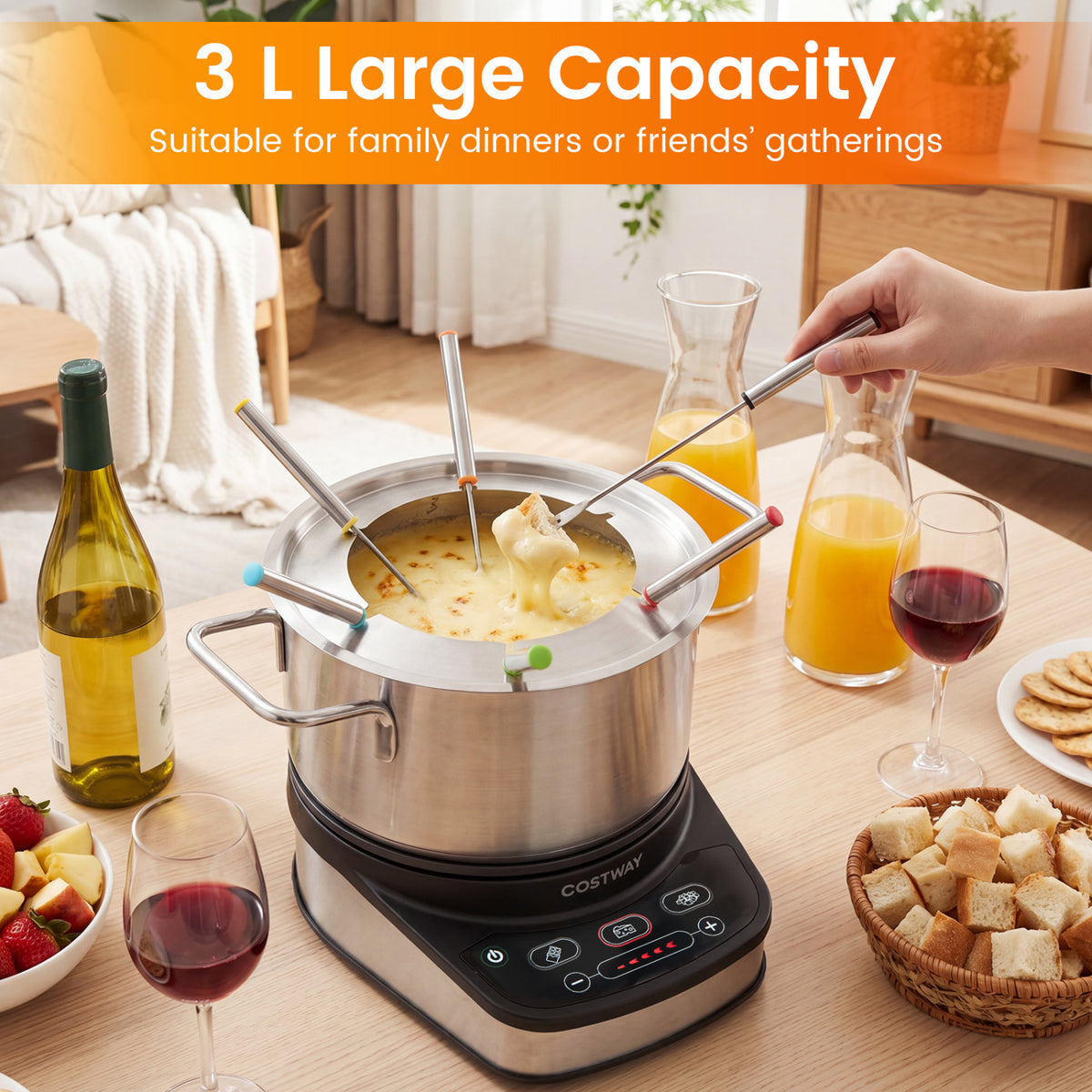 1200W Electric Fondue Pot Set with 3 L Removable Pot 6 Color-Coded Fork view 8