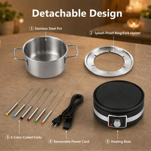 1200W Electric Fondue Pot Set with Removable Stainless Steel Pot and 6 Forks view 9