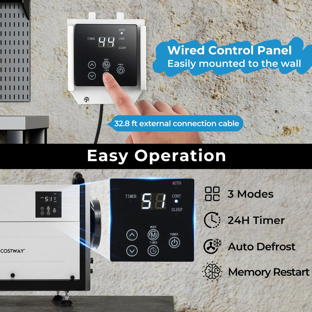 124 Pint Crawl Space Dehumidifier with 3 Modes and 24H Timer-White view 6