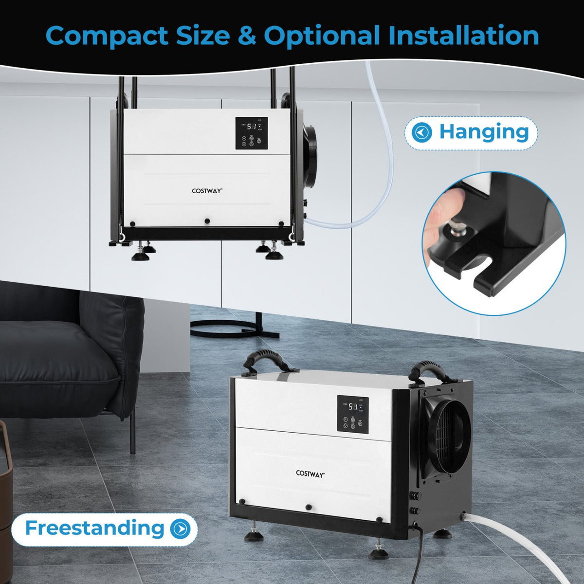 124 Pint Crawl Space Dehumidifier with 3 Modes and 24H Timer-White view 7