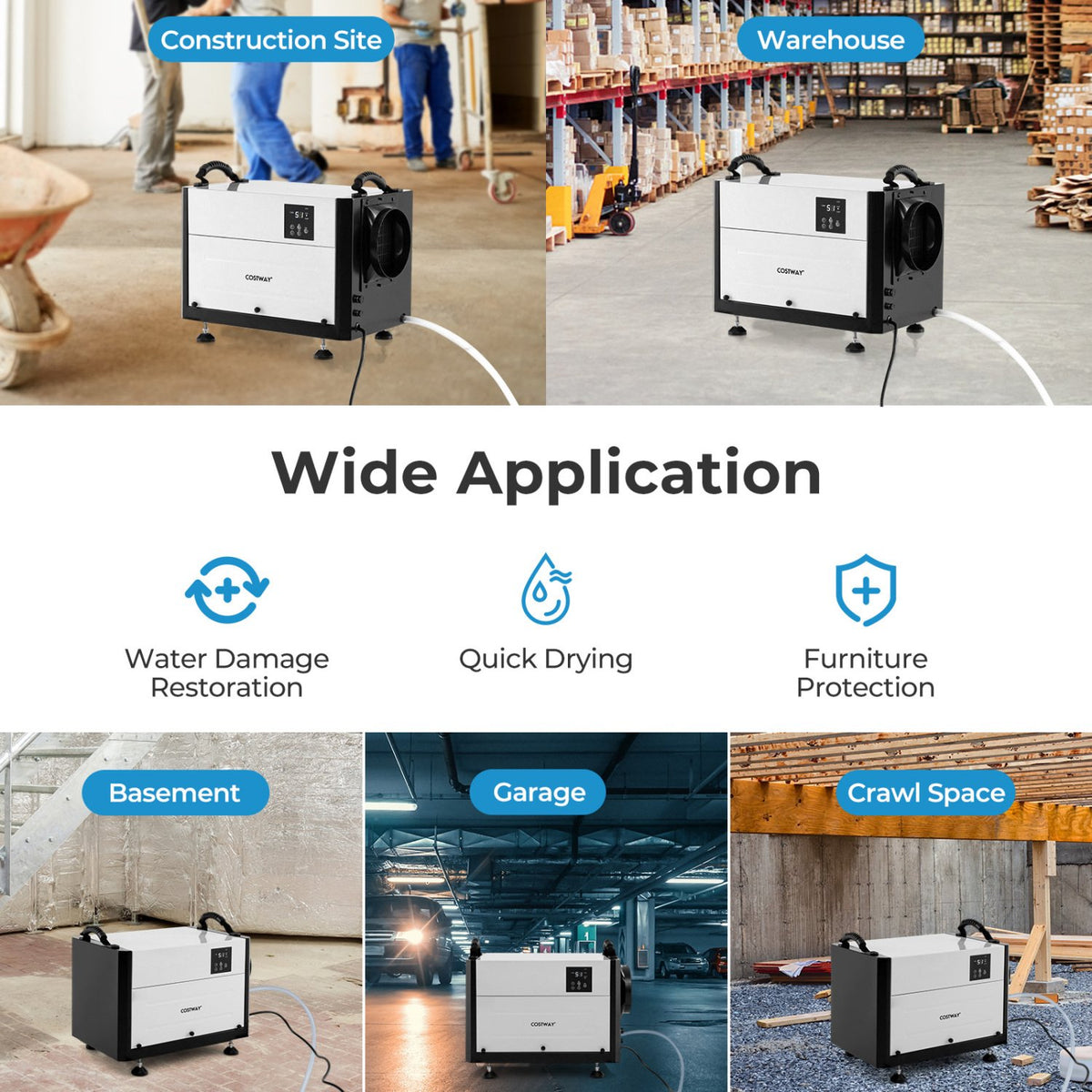 124 Pint Crawl Space Dehumidifier with 3 Modes and 24H Timer-White view 8