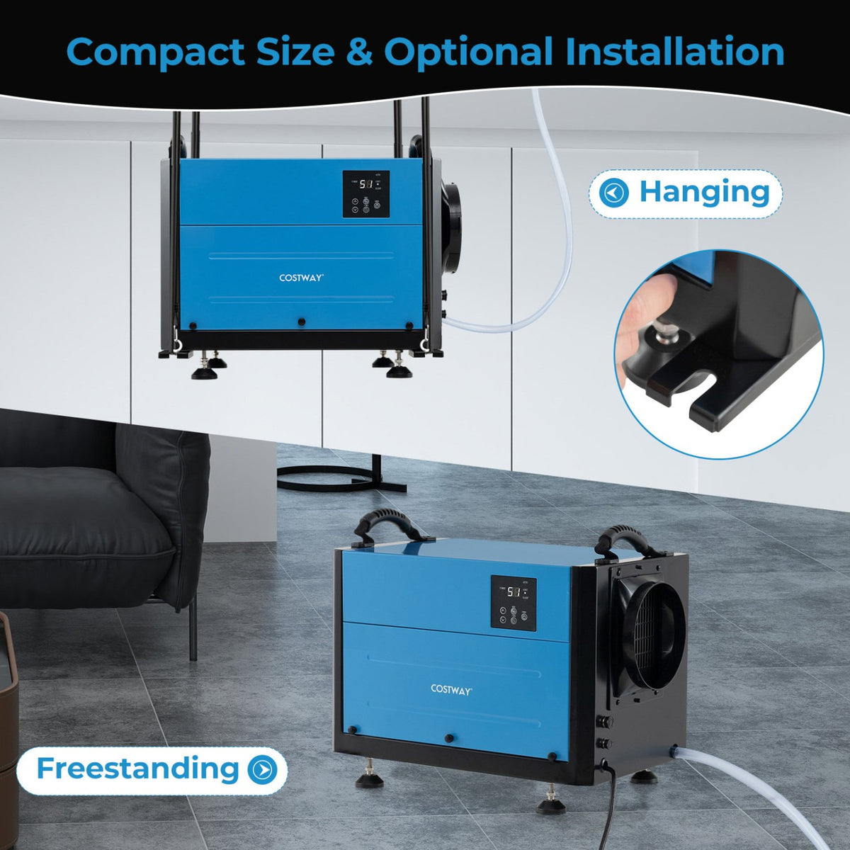 124 Pint Crawl Space Dehumidifier with 3 Modes and 24H Timer-Blue view 7