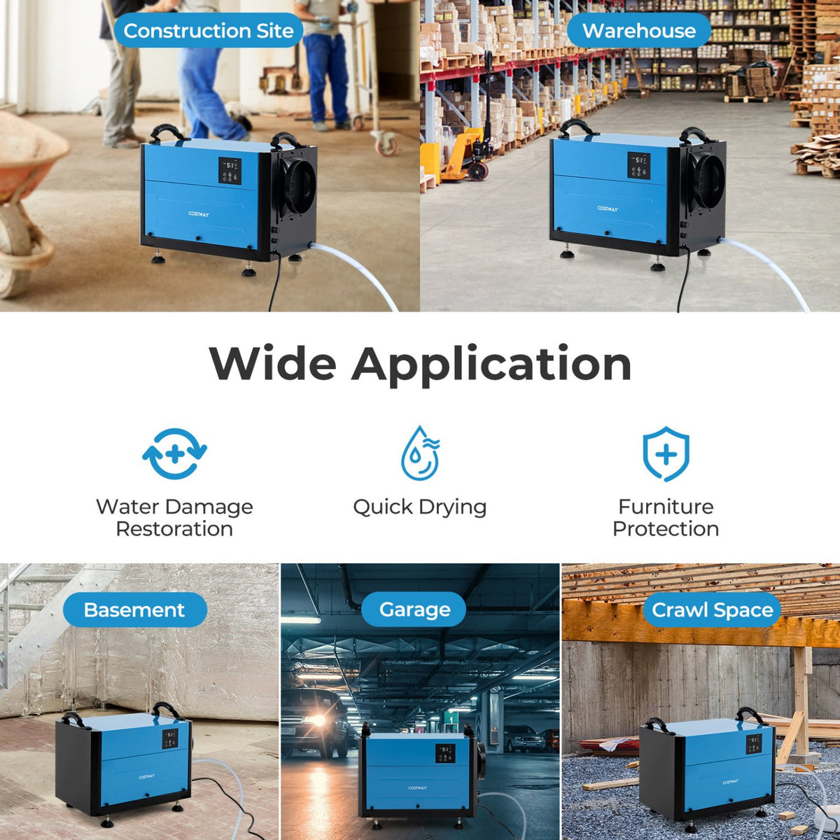 124 Pint Crawl Space Dehumidifier with 3 Modes and 24H Timer-Blue view 8
