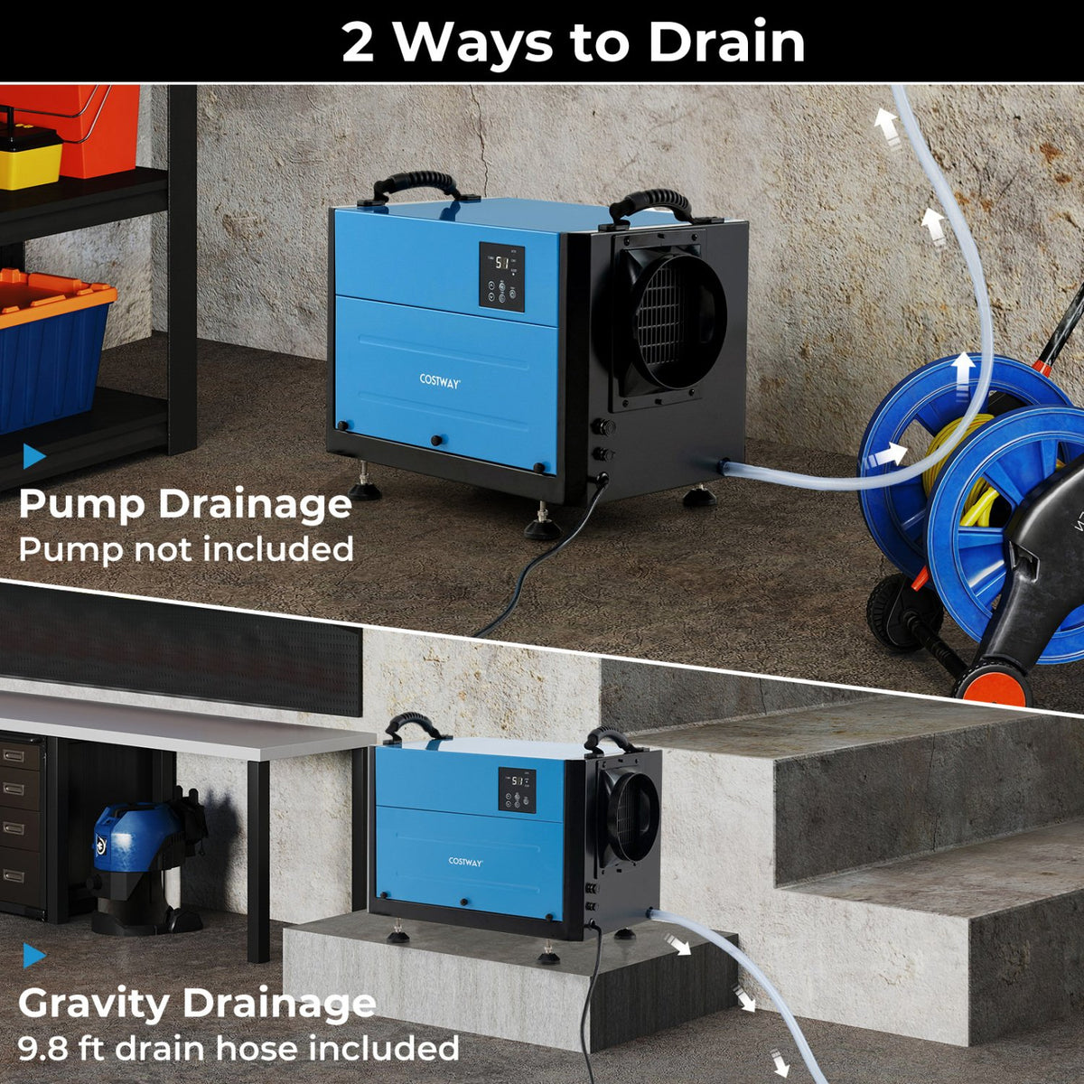 124 Pint Crawl Space Dehumidifier with 3 Modes and 24H Timer-Blue view 9