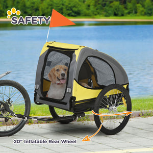 Dog Bike Trailer with Hitch Coupler, Quick Release Wheels, Reflectors, Flag for Medium Dogs, Yellow