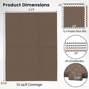 12Tiles 1/2 inches Puzzle Exercise Floor Mats-Brown view 4