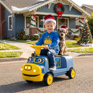 12V 2-Seater Kids Ride on Train with Height Adjustable Seat and Music Licensed Chuggington-Blue view 3