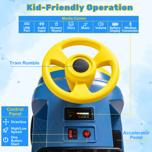 12V 2-Seater Kids Ride on Train with Height Adjustable Seat and Music Licensed Chuggington-Blue view 8