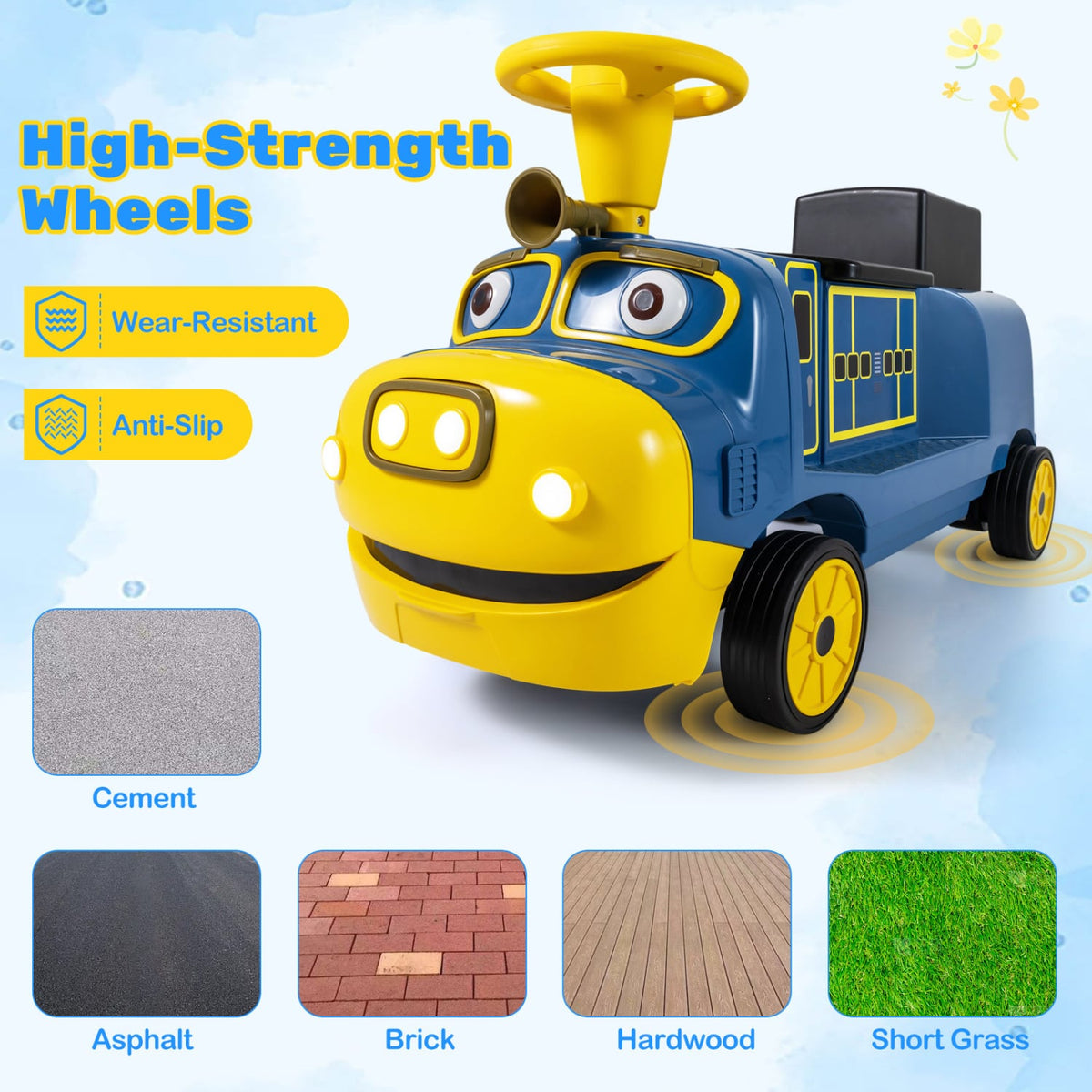 12V 2-Seater Kids Ride on Train with Height Adjustable Seat and Music Licensed Chuggington-Blue view 9
