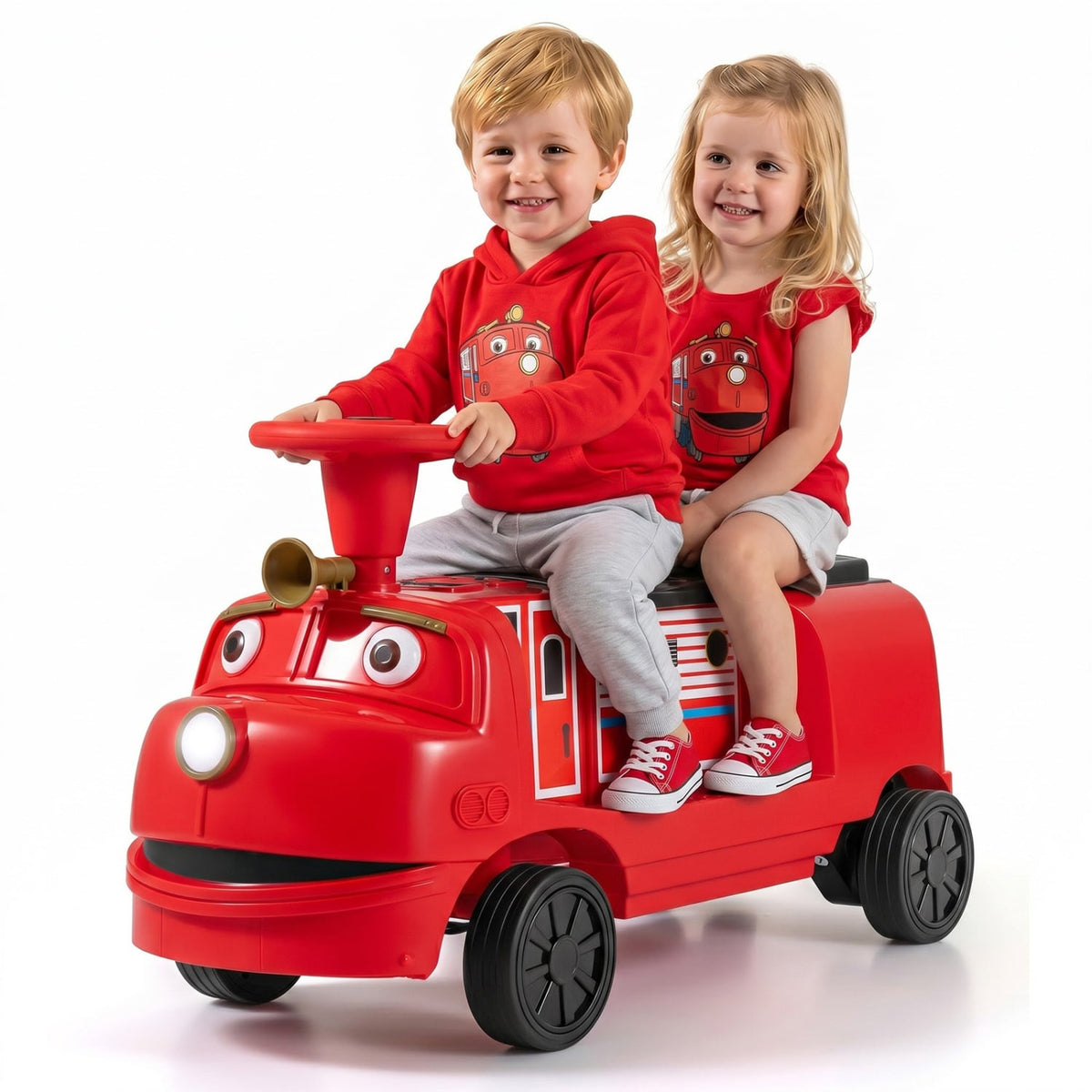 12V 2-Seater Kids Ride on Train with Height Adjustable Seat and Music Licensed Chuggington-Red view 4