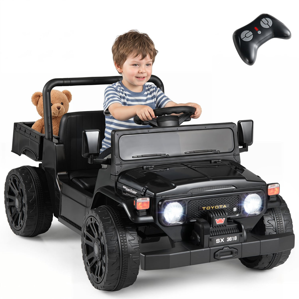 12V Electric Ride On Truck with Dump Bed and Music Licensed Toyota-Black view 3