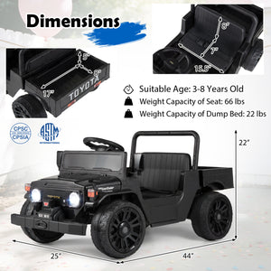 12V Electric Ride On Truck with Dump Bed and Music Licensed Toyota-Black view 4