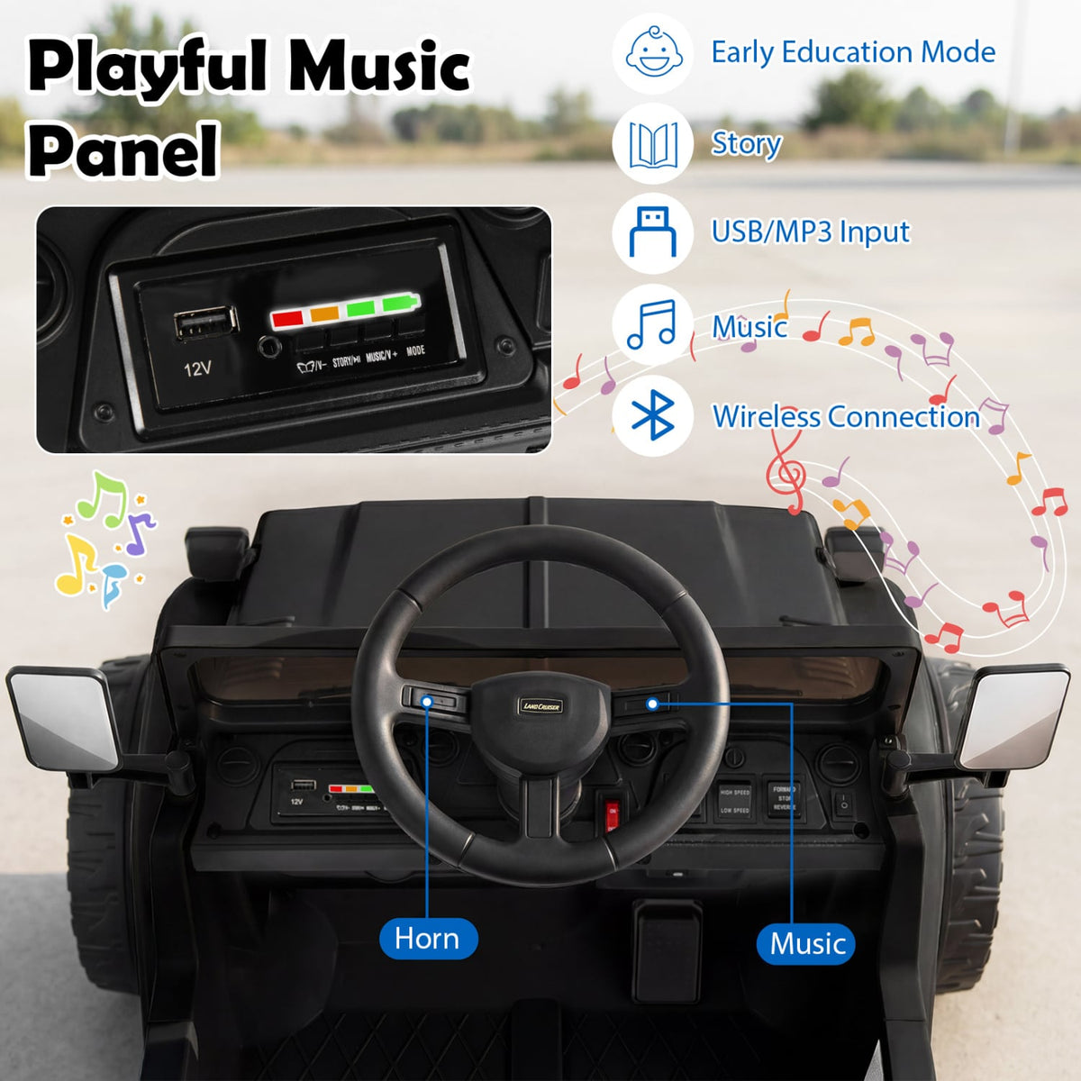 12V Electric Ride On Truck with Dump Bed and Music Licensed Toyota-Black view 7