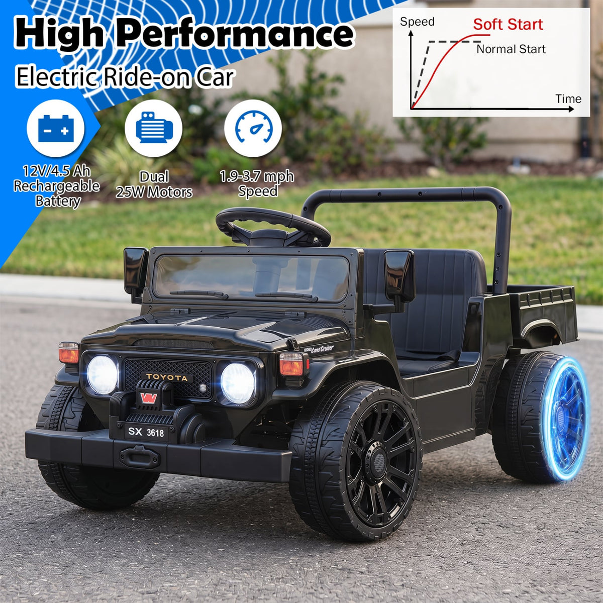 12V Electric Ride On Truck with Dump Bed and Music Licensed Toyota-Black view 9