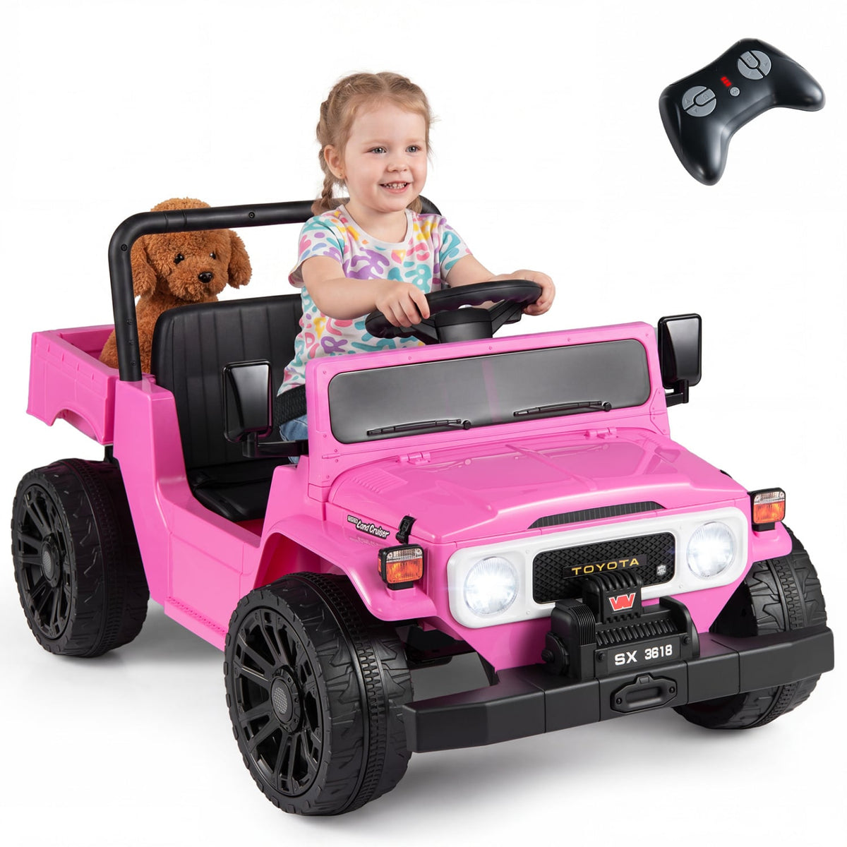 12V Electric Ride On Truck with Dump Bed and Music Licensed Toyota-Pink view 3