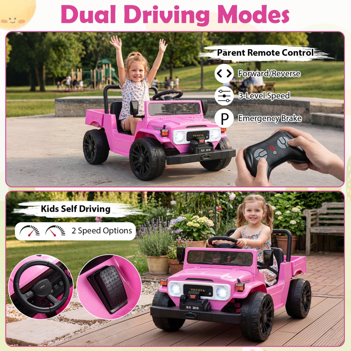 12V Electric Ride On Truck with Dump Bed and Music Licensed Toyota-Pink view 6