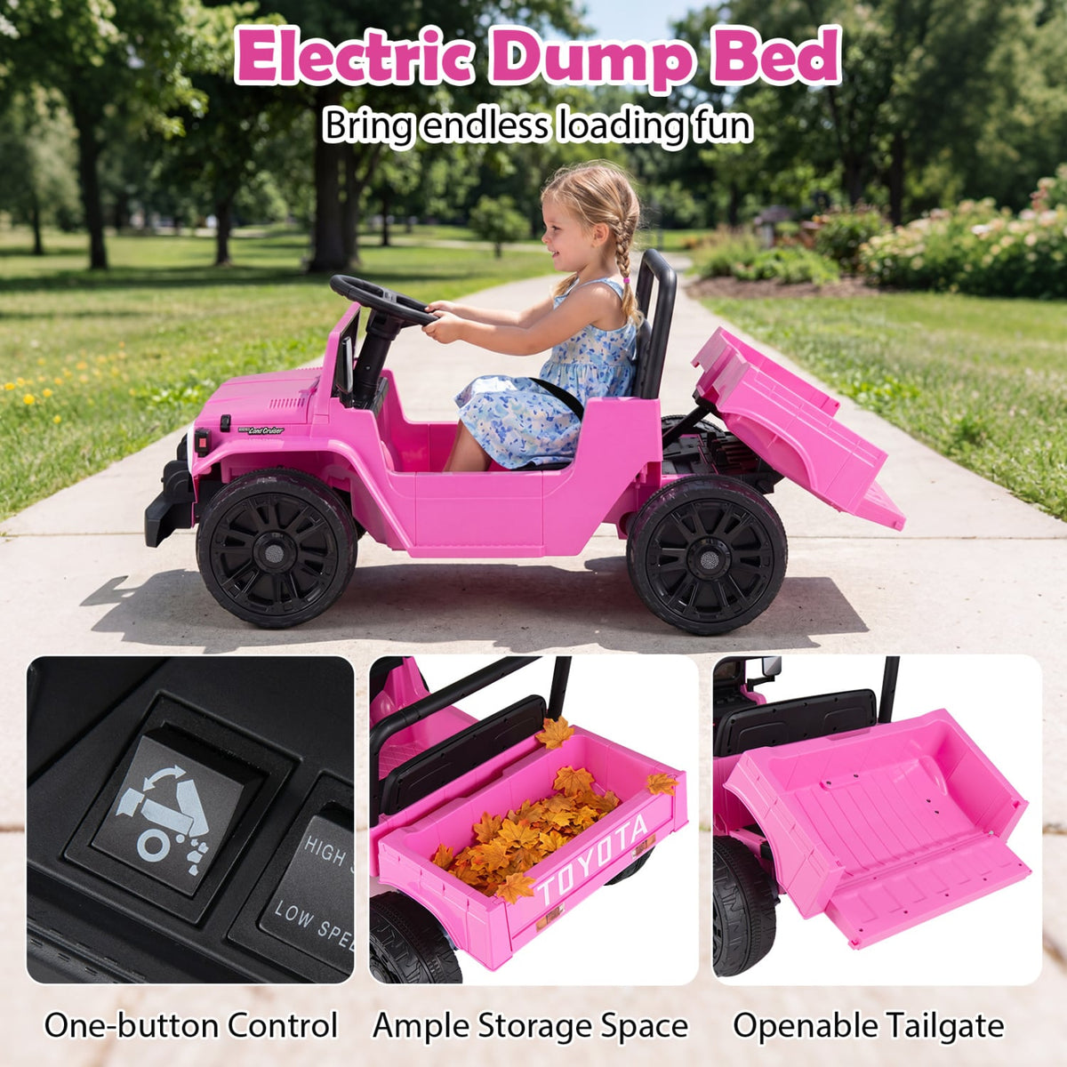 12V Electric Ride On Truck with Dump Bed and Music Licensed Toyota-Pink view 8