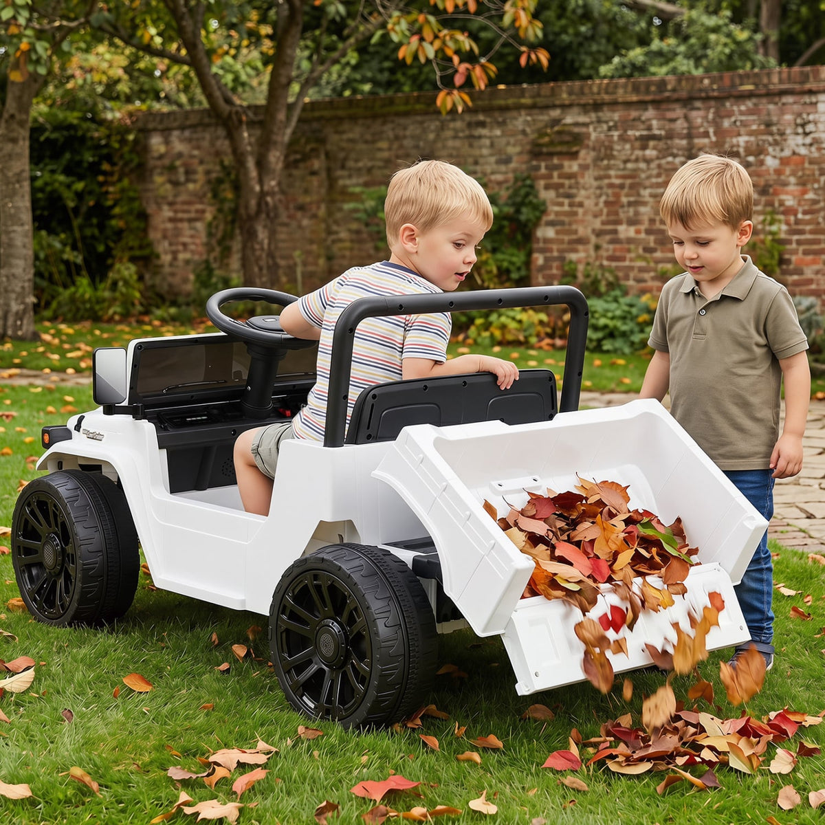 12V Electric Ride On Truck with Dump Bed and Music Licensed Toyota-White view 2