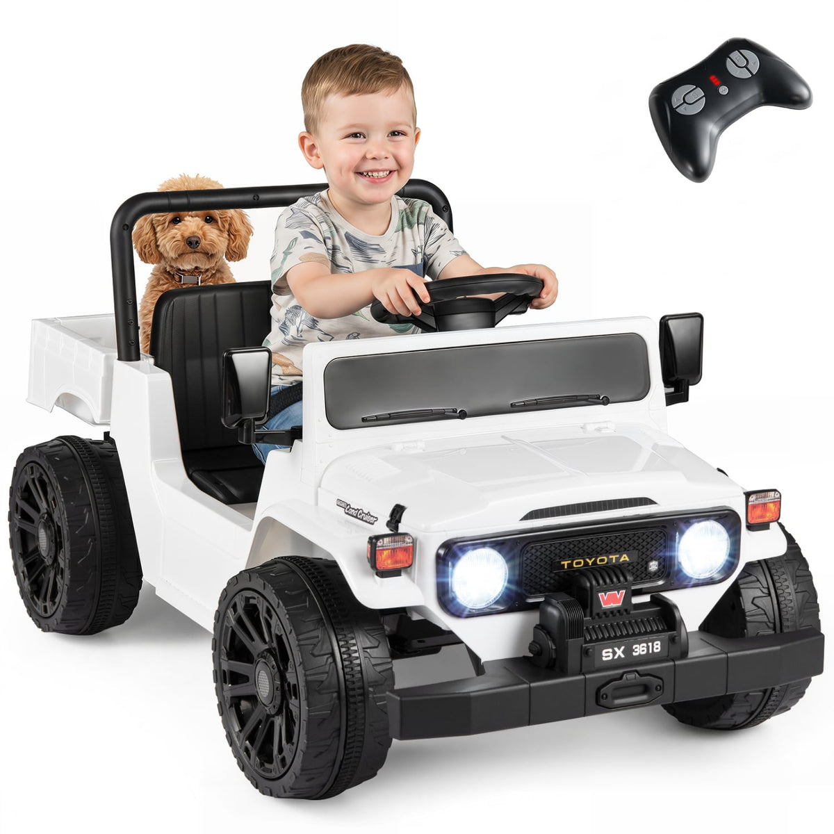 12V Electric Ride On Truck with Dump Bed and Music Licensed Toyota-White view 3