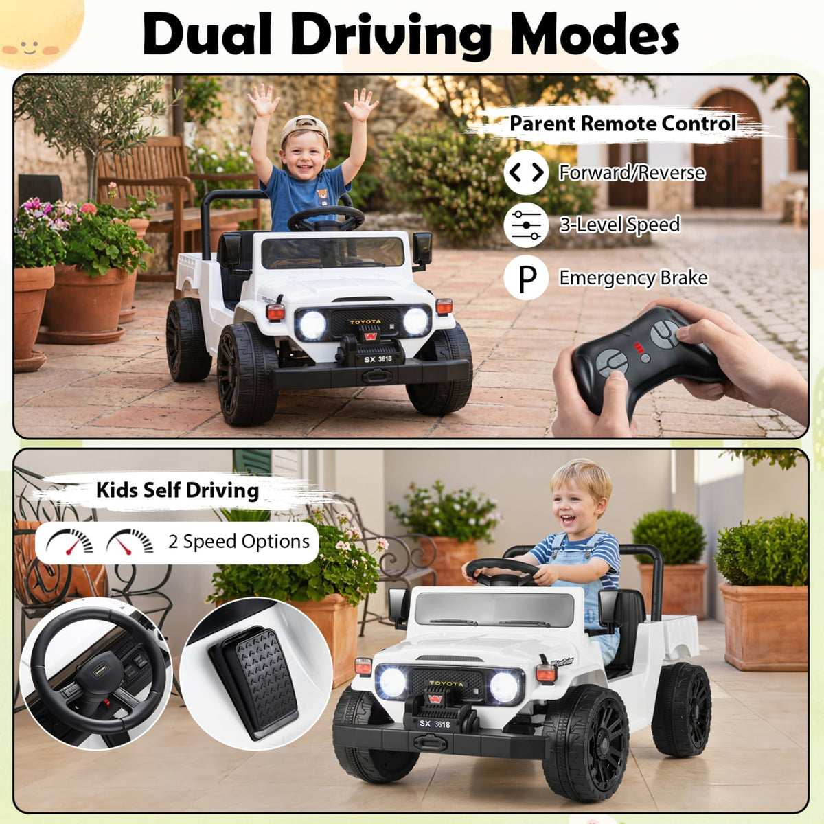 12V Electric Ride On Truck with Dump Bed and Music Licensed Toyota-White view 6
