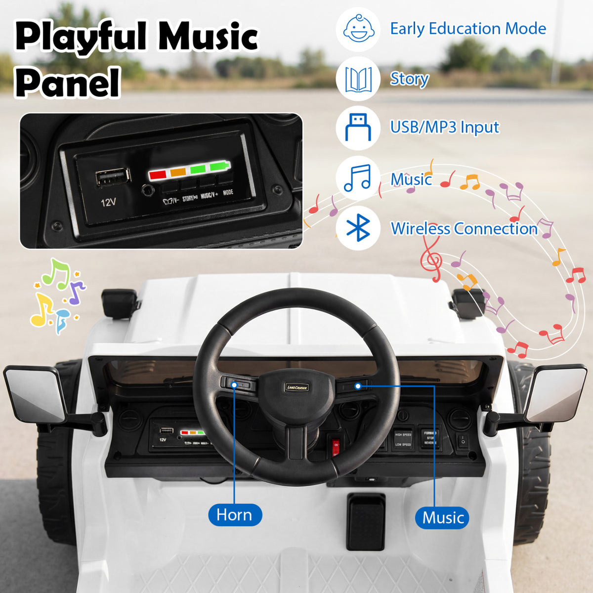 12V Electric Ride On Truck with Dump Bed and Music Licensed Toyota-White view 7