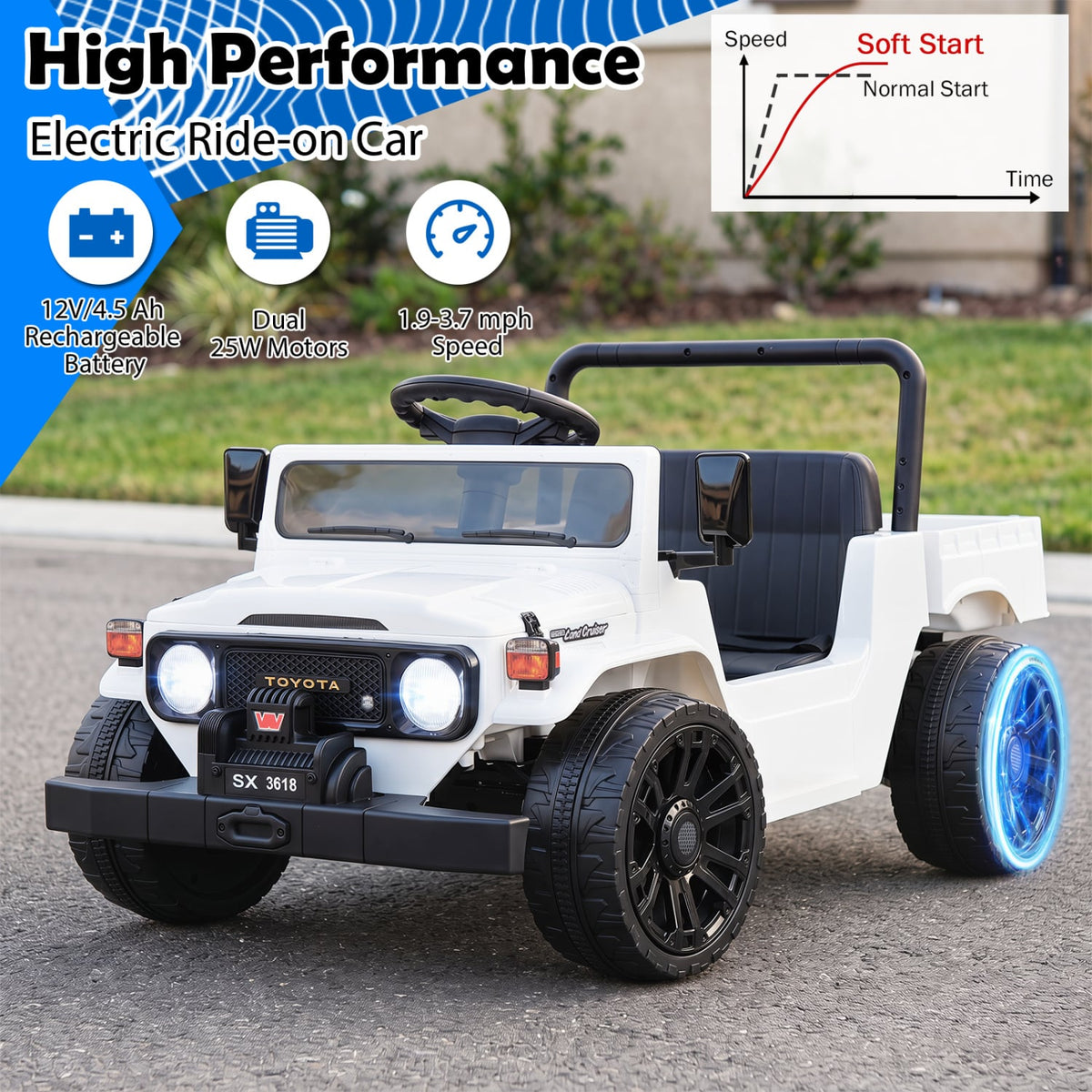12V Electric Ride On Truck with Dump Bed and Music Licensed Toyota-White view 9