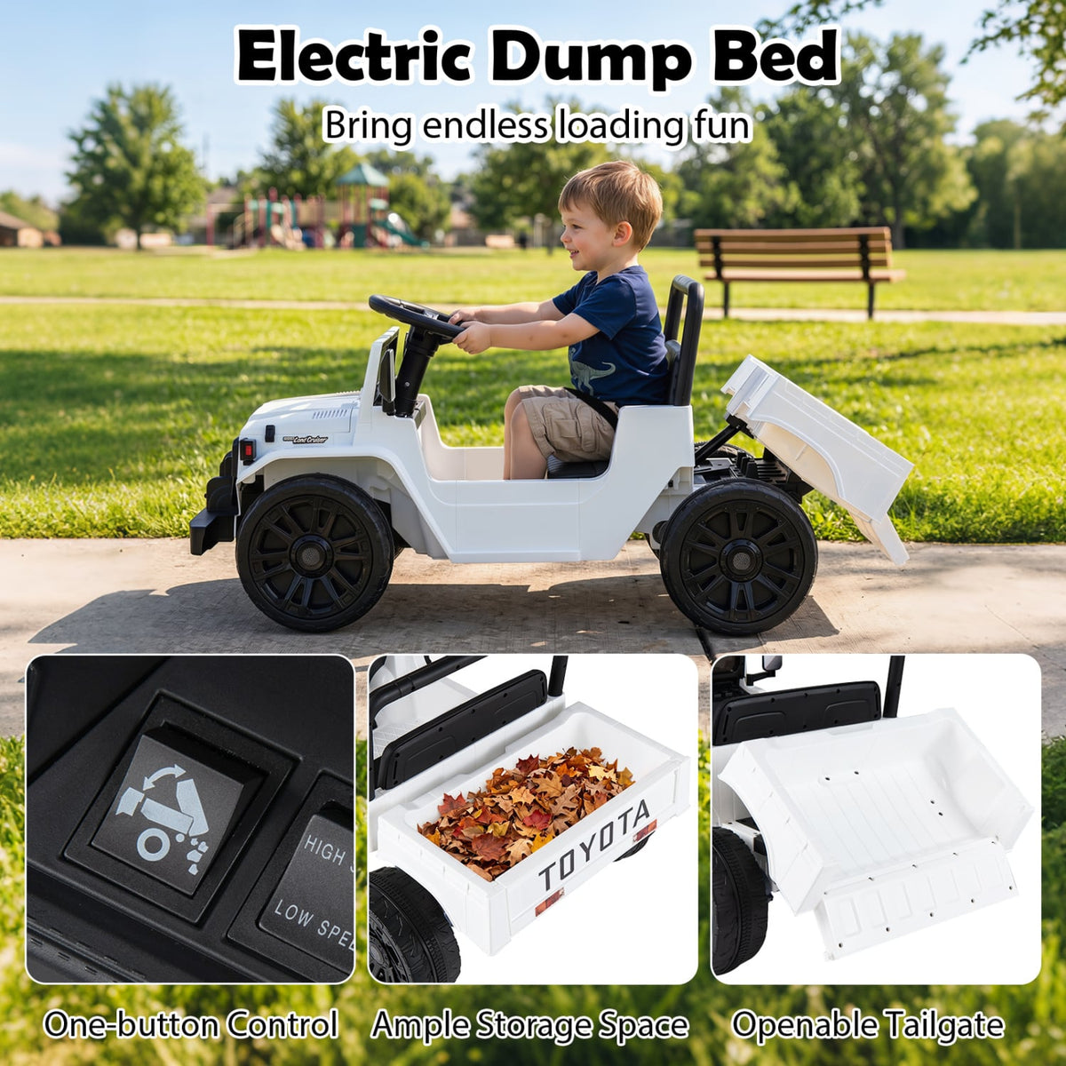 12V Electric Ride On Truck with Dump Bed and Music Licensed Toyota-White view 8