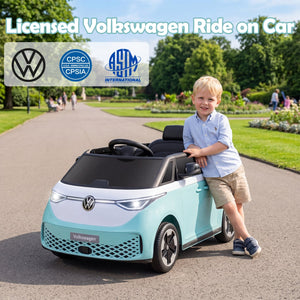 12V Kids Electric Car Bus with Music and LED Headlights Licensed Volkswagen-Blue view 3