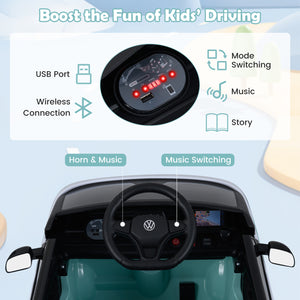 12V Kids Electric Car Bus with Music and LED Headlights Licensed Volkswagen-Blue view 4